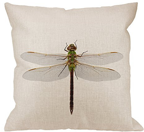 HGOD DESIGNS Kissenbezug mit Libellen-Motiv, dekoratives Überwurfkissen, grüner Darner Libelle, isoliert mit Clipping Path-Kissenbezüge, Baumwollleinen, 45.7 x 45.7 cm, grün