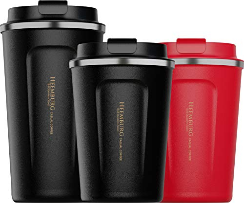 Heemburg Tasse à café Thermique Coffee to go en Acier Inoxydable avec Isolation Double paroi 100% étanche pour café ou thé. (Noir, 350)