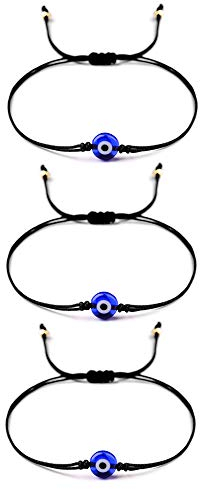 VU100 3 Stück Böser Blick Armband, Ojo Turco Kabbala Viel Glück Schutz Wunschset Geburtstag Armband für Frauen Mädchen Freundschaft handgefertigt Schmuck Geschenke