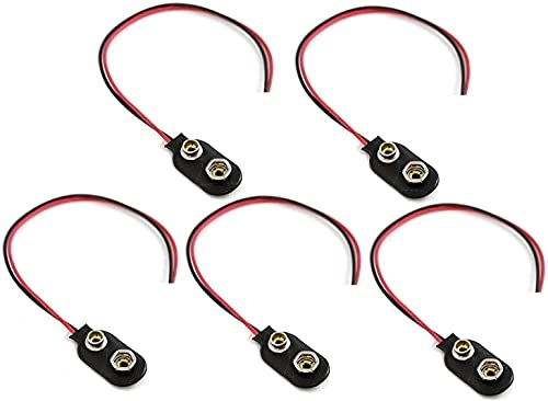HeyNana 5X Batterieclip 9-Volt Block Batterie Akku I-Typ Clip Snap mit 15cm Anschlusskabel für 9V Blöcke Stecker Anschluss Kabel