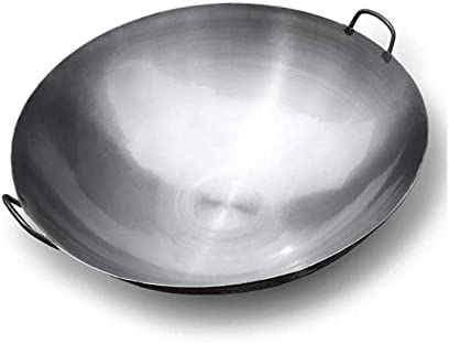 Authentic Chinese Wok Stir Fry Pan Pre-Seasoned Cast Iron Large Deep Wok with Two Integral Handles (Size : 60cm/23.6in)
