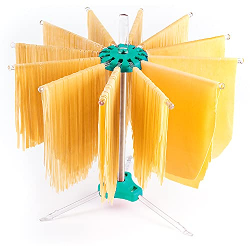 PASTALINDA Pasta Drying Rack, Pasta Dryer, 12 Polycarbonate 20 cm Long arms, Stainless Steel. 40 cm. Height. - Green