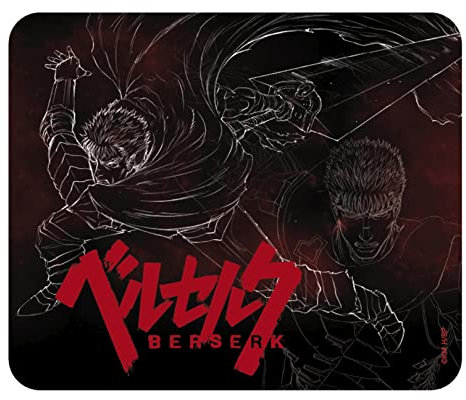 ABYSTYLE Berserk Guts Tapis de souris carré de 23,5 cm de long x 19,6 cm de haut, vitesse de précision et base en caoutchouc antidérapant, accessoire de bureau, manga, cadeau