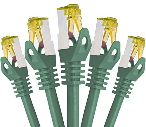 BIGtec LAN Kabel 5 Stück 10m Netzwerkkabel CAT7 Ethernet Internet Patchkabel CAT.7 grün Gigabit doppelt geschirmt Netzwerke Router Switch 2 x Stecker RJ45 kompatibel zu CAT.5 CAT.6 CAT.6a CAT.8