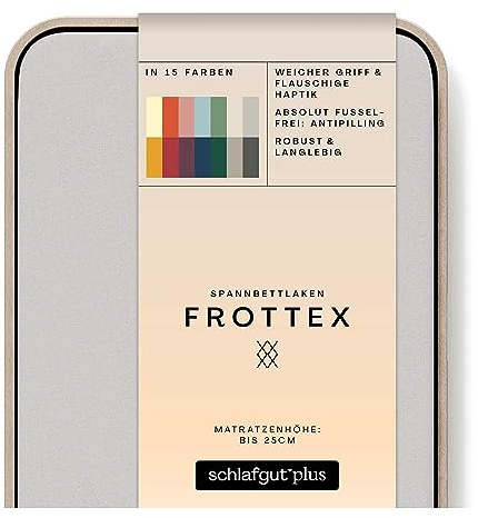 schlafgut Frottex Spannbettlaken 140x200cm bis 160x200cm – Grey Light - 75% Baumwolle, 25% Polyester, Oeko-TEX Zertifiziert - Matratzenhöhe bis 25 cm, Frottee Bettlaken
