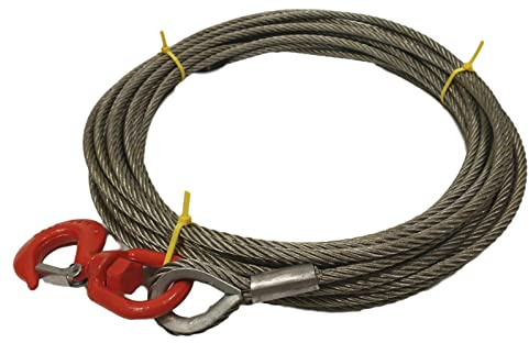 10mm Dia Wire Rope Winch Cable With Swivel Hook - Choose Length - Galvanised Steel Winch Rope - 7.11 Tonne Breaking Load (15 Metres)