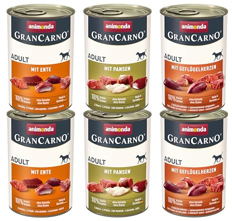 animonda GranCarno Adult Deftige Variation (6 x 400 g), Hunde Nassfutter für ausgewachsene Tiere, Nassfutter für Hunde mit 100% frischen, fleischlichen Zutaten, Hundefutter ohne Getreide
