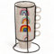 MIJOMA Set di 4 tazze da caffè in porcellana colorata con supporto cromato, impilabili e lavabili in lavastoviglie, capacità 200 ml (design ainbow Design)