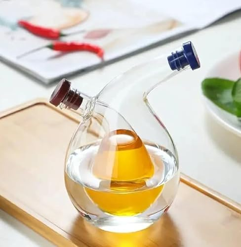MIELIMON Dispensador de aceite y vinagre botella – aceitera de cristal, transparente Aceitera y Vinagrera 2 en 1 - Recipiente para Aliños de Vidrio - Aceitera con Tapón de plastico libre de BPA 500ml