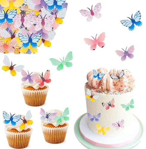 DazzJoy Schmetterlinge Tortendeko Essbar,72 Stück Schmetterling Essbare Tortendeko,Esspapier Tortendeko Geburtstag,Essbare Schmetterlinge für Torte Hochzeit,Kuchen Deko Essbare,Tortendeko Mädchen