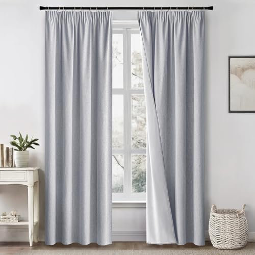 MIULEE 100% Blickdichte Vorhänge mit Kräuselband Leinenoptik, Verdunkelungsvorhang Gardinen Thermovorhang Kälteschutz Fenster Wohnzimmer Modern Schlafzimmer Balkontür, 2er Set,140X225CM, Blau