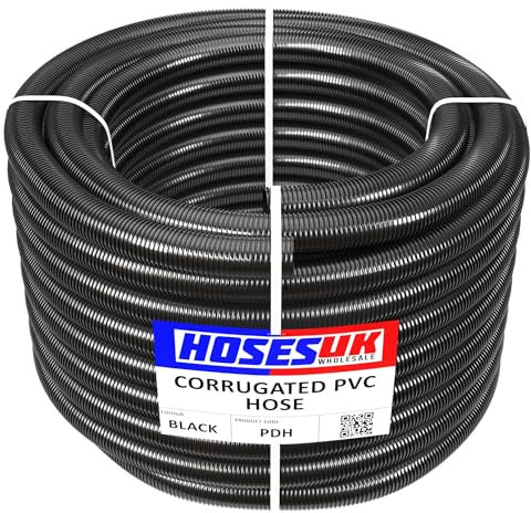 25mm - 10 Metre Long Black Corrugated Flexible Pond Hose Fish Garden Filter Pump Marine Flexi Pipe
