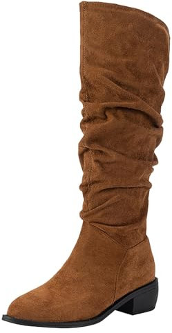 Stivali alti al ginocchio da donna in pelle scamosciata tacco basso grosso stivali alti alla coscia stivali larghi polpaccio moda caldi foderati stivali invernali casual comfort stivali da passeggio