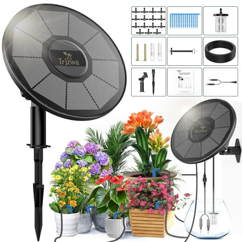 Sistema de riego solar TRJZWA - Kit de sistema de riego automático por goteo para exteriores e interiores, sistema de riego de jardín con detección de nivel de agua, sistema de riego por goteo soporta