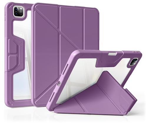 ZKTUYU pour iPad Air 11 7ème (M3) 2025/6ème (M2) 2024/ Air 5ème/4ème génération 10,9/iPad Pro 11 4/3/2/1e génération avec porte-stylo, dos transparent transparent, placement sous plusieurs angles