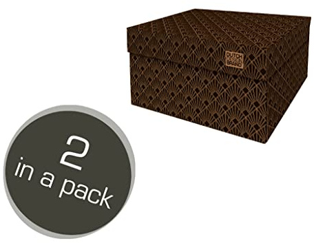 DDB Dutch Design Brand Small Storage Box with Lid - 2 Storage Boxes - FSC Certified Recyclable Cardboard (Size: 27.8 x 20.6 x 14 cm) (Art Deco Night Sky)