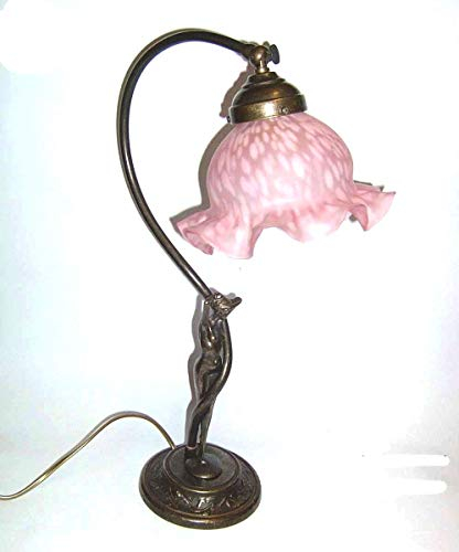 - Liberty Base Messing brüniert Skulptur Damina Lampenschirm Glas pink Hand Made Italy