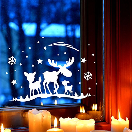 Fensterbild Elch & Rehe Fensterdeko Fensterbilder Winter + Sterne & Schneeflocken selbstklebend für Kinder M2261 ilka parey wandtattoo-welt®