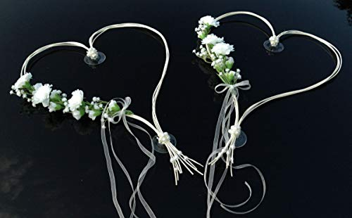 ROMANTISCHE Herzen Autoschmuck Auto Schmuck Braut Paar Rose Deko Dekoration Hochzeit Car Auto Wedding Deko (Weiß 4)