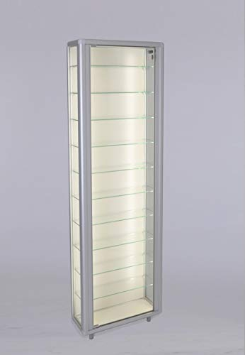 MHN Sammlervitrine & Standvitrine 23 x 55,5 x 184,5 cm – Flache Glasvitrine zur Wandaufstellung, abschließbar – ohne Beleuchtung – für Modellautos, Modell-Eisenbahn oder Figuren