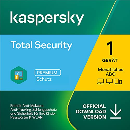 Kaspersky Total Security 2023 | 1 Gerät | Monatliches Abo | Windows/Mac/Android | Aktivierungscode per Email