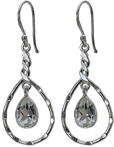 I-be 390724/4 - Pendientes de cristal de roca facetado con piedras preciosas (plata 925, longitud total 4,8 cm, en estuche de regalo)