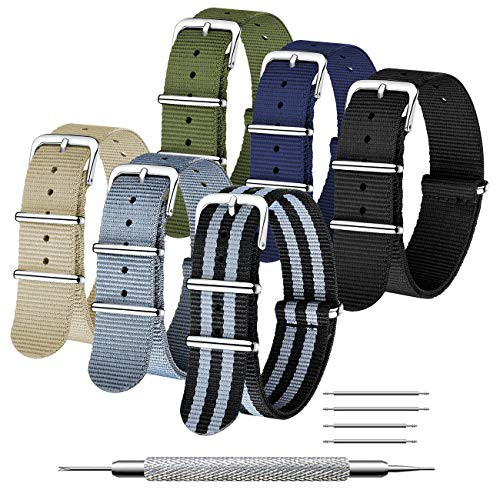 CIVO Uhrenarmbänd 6 Packungen Armband 16mm 18mm 20mm 22mm 24 mm Ballistische Nylon-Uhrenarmbänder Zulu-Armbänder Edelstahlschnalle mit Federstange und Verbindungsstift