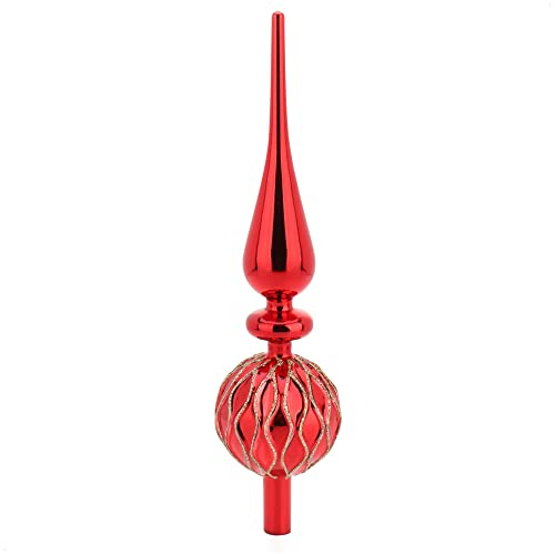 com-four® Cima dell'albero di Natale Lucida - Cima dell'albero di Natale in Vero Vetro per Natale - Cima dell'albero di Natale per L'Albero di Natale (31 cm - Rosso Allegro)