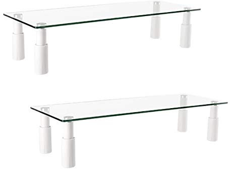 Mount Plus STB101x2 2 Pack 22.5 Inch Wide Tempered Glass Monitor Riser Desktop Stand Height Adjustable Table Top for Flat Screen LCD LED TV Laptop Notebook Display