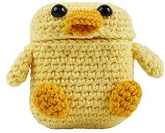 Funda para auriculares inalambricos con Interior de Silicona y Crochet por Fuera con Forma de Pato, Amarillo