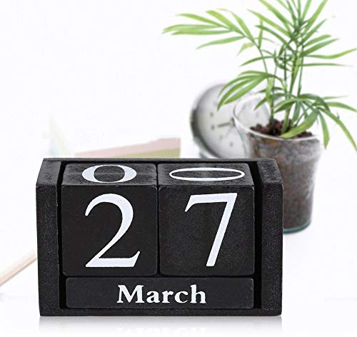 GOTOTOP Ewiger ewiger Kalender aus Holz | Desktop-Kalender Lift 'n' Flip Block Design | für zu Hause oder im Büro(Schwarz)