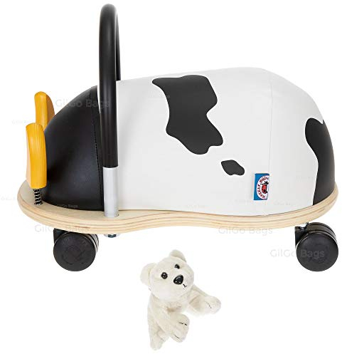 Wheelybug Rutscher 2 Teile Set Kinder Rutschauto Rutschtier Tier Jungen Mädchen Wheely Bug groß oder klein Auswahl + Eisbär Figur (Kuh Klein 1,5+ mit Eisbär)
