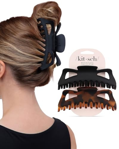 Kitsch 5 inch Large Claw Clips for Thick & Long Hair 2pc - Black & Tortoise