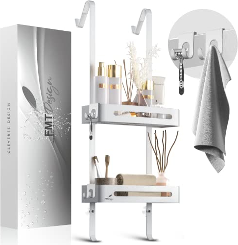 FMT DESIGN - Duschregal zum Hängen weiß - 100% rostfrei - pulverbeschichtetes leichtes Aluminium - Duschkorb zum Hängen für extra leichte Montage