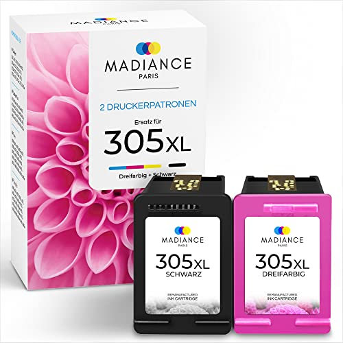 MADIANCE 305 XL 2er-Pack wiederaufbereitete Tintenpatronen für HP 305 Tintenpatrone HP 305 HP305 305XL HP 305 XL Multipack Schwarz und Farbe für Patrone HP Envy 6000 Series HP Deskjet 2700 4120