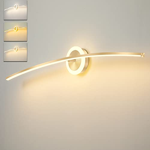 LED Spiegellampe Badezimmer 80Cm 20W, Spiegelleuchte 3 Farbmodi Wandlampe, IP44 Badleuchte Wand, Badezimmer Lampe, 3000K-6000K, 1600LM, Aus Aluminium Und Acryl, Für Spiegelschränke Und Spiegel,Gold