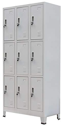Norheim Spind Stahlschrank mit 9 Fächern Metallschrank Spinte Schrank Metall Schließfachschrank Metallschrank Abschließbar Metallspind Schmal 90x45x180 cm Grau Stahl