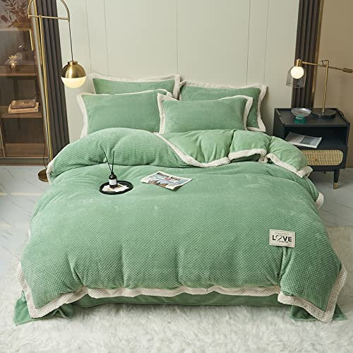 MAHPKYZ Housse De Couette Flanelle 220x240-Ensemble De Literie Double Face en Flanelle Rose Fleur Jeune Adulte Hiver Housse De Couette avec Jupe Drap Taie d'oreiller Double Pleine Reine Taille