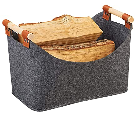 Holzkorb FüR Kaminholz Groß, Kaminholzkorb Mit Tragegriffen Feuerholzkorb, Filztasche FüR Einkaufstasche FüR Spielzeug, Kleidung, Obst, Brennholz, Zeitungen Kaminholztasche (Dunkelgrau)