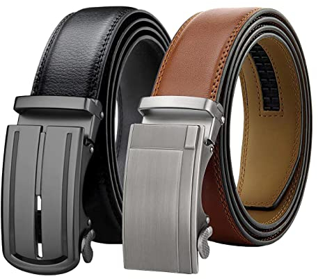 Chaberlu Automatik gürtel herren 2 Stücke, Ledergürtel Ratsche Automatikschließe Business Anzug Gürtel Verstellbarer Leder Gürtel für, Breit 35mm Breit mit Geschenkbox