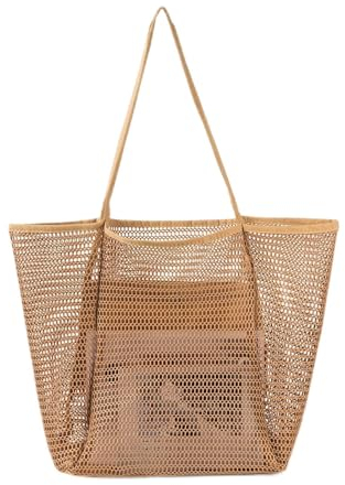 NLAND Borsa da Spiaggia Grande Donna Borsa Mare Borsa Tote in Rete Pieghevole Borse a Tracolla per Viaggio Picnic Vacanze Shopping Bag (Marrone)
