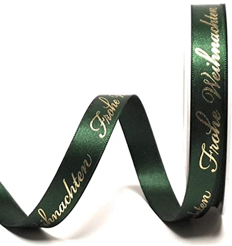 s.dekoda Schleifenband 20m x 15mm Frohe Weihnachten Grün - Gold Satinband Dekoband Weihnachtsband