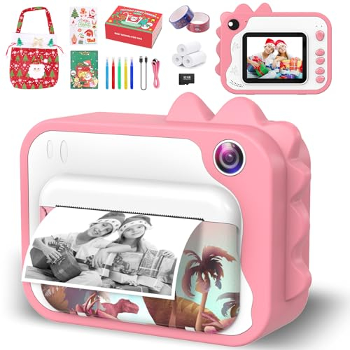 Ushining Appareil Photo Enfant Instantané, 2,4 1080P Appareil Photo Enfant Impression avec Papier d'impression Carte TF 32 Go Sac Cadeau de Noël Stylo 5 Couleurs, Cadeaux pour Filles de 3 à 12 Ans