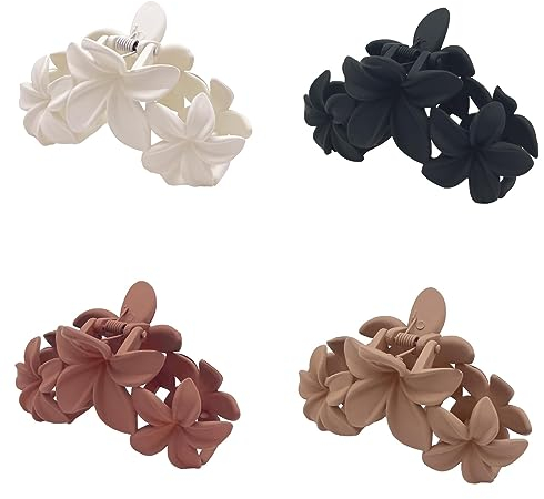 RYMAUP® 4 Stück Mittelgroße Blumen-Krallenklammern, rutschfeste Haarklammern für Dickes, dünnes Haar, große Matte Haarklammern für Damen-Frisuren-Accessoires, neutrale Farben