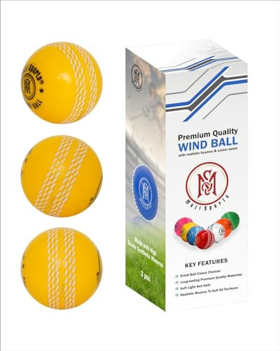 Mozi Sports Wind Cricket Balls - Indoor & Outdoor Soft Training Cricket Balls for Skills Coaching Practice (3x Wind Yellow Balls)