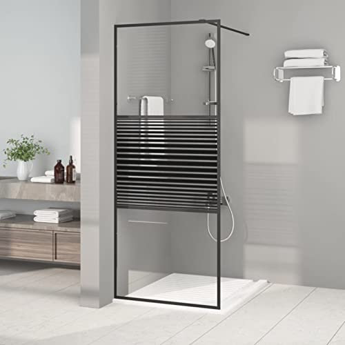 Homgoday Duschwand Walk in Schwarz 80 x 195 cm aus transparentem ESG-Glas, feste Duschwand, Wandduschgruppe, Schiebetür, Walk-in Duschwand für Badezimmer