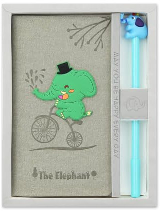 2 in 1 Elephant Stationery Gift Box Set Includes 1 Pcs Gray Elephant Notebook Pocket Journal Hardcover Writing Notepad Diary and 1 Pcs Pen Gift for Birthday Christmas Kids Study Office School Supplies