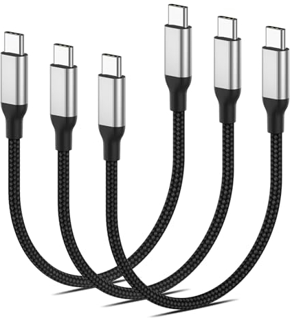 Cavo USB C a C Corto 20cm, 3 Pezzi PD 60W - Cavo di Ricarica Veloce e Dati in Nylon Tipo C per iPhone 15/15 Pro/15 Pro Max, Samsung Galaxy, Huawei - USB 2.0