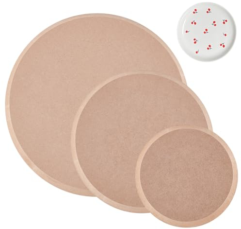 BENECREAT 3PCS Round Pottery Ceramic Plate Forming, Wooden Density Board Printed Blanks Peeling Clay Plate for DIY Ceramic Cutting and Printed Blanks Modeling Clay Plate Forming