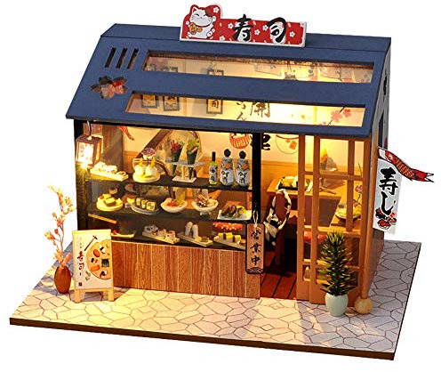 DIY Puppenhaus Miniatur-Möbel, handgemachte japanischen Stil DIY Puppenhaus Kit, 1:24 Skala kreative Zimmer Geschenkidee für Erwachsene Freund Liebhaber (Sushi Laden)